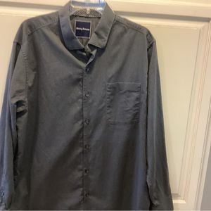 Tommy Bahama Dress Shirt Sz Large Logo Contrast Cuffs Button Down Pima Cotton